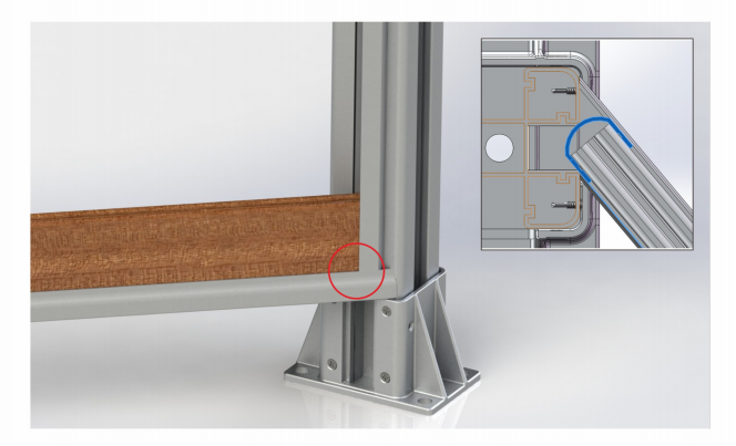 Arregle el riel inferior con el aparato de esquina al poste con tornillos.