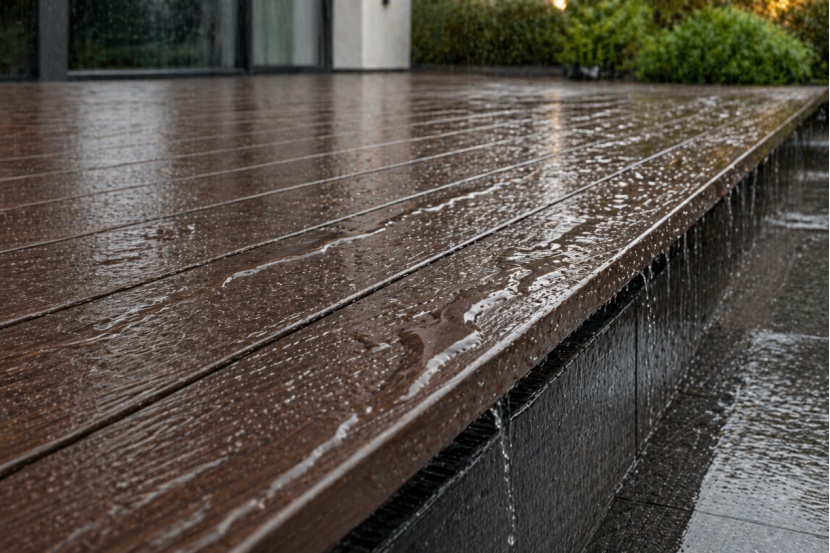 Tarima de exterior compuesta resistente a la lluvia con dise&ntilde;o de superficie exterior antideslizante